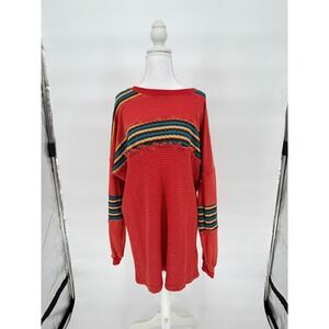 BDG Urban Outfitters Boho Retro Red Rainbow Stripe Waffle Knit LS Tunic Womens M